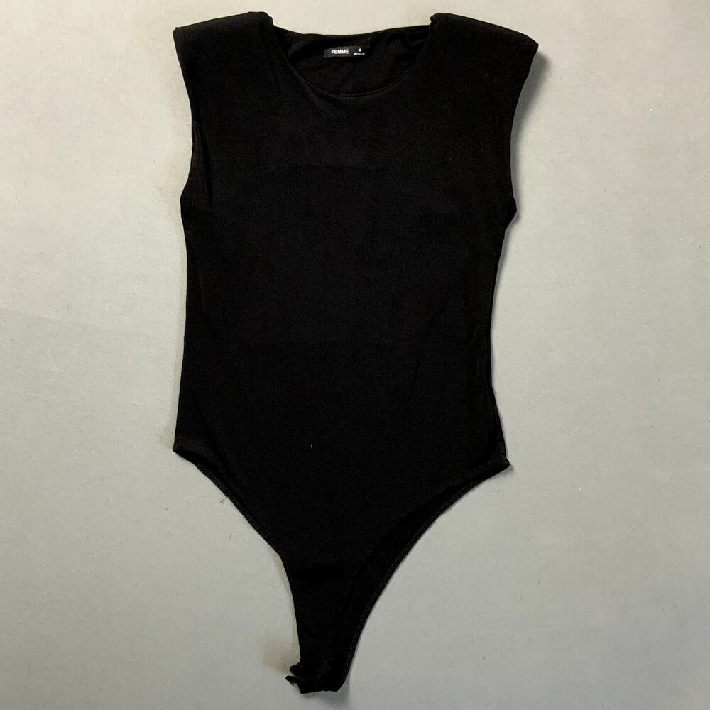 FEMME One Piece Women's Bodysuit Medium Shoulder‎ Pads Black Closet Basics